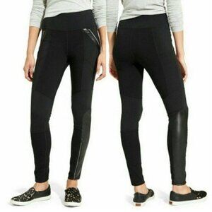 Athleta Ponte Knit Moto Legging Faux Leather Zip Black Hi Rise Waist Small